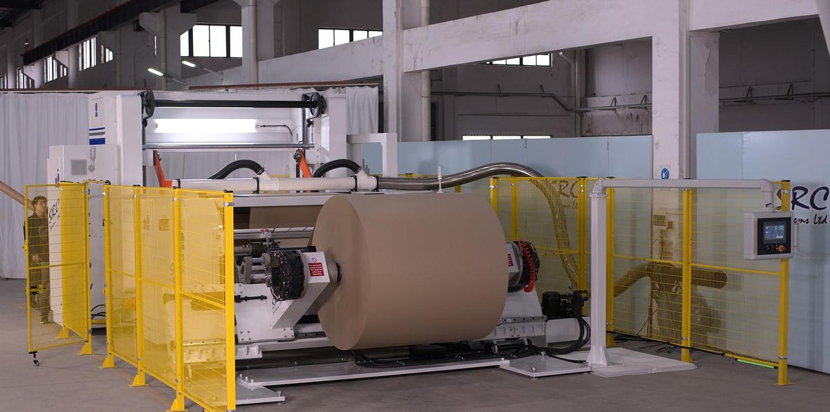 Used 72" - 120" WIDE SRC SYSTEMS LTD. MODEL TDW-HD TWO DRUM SLITTER REWINDER