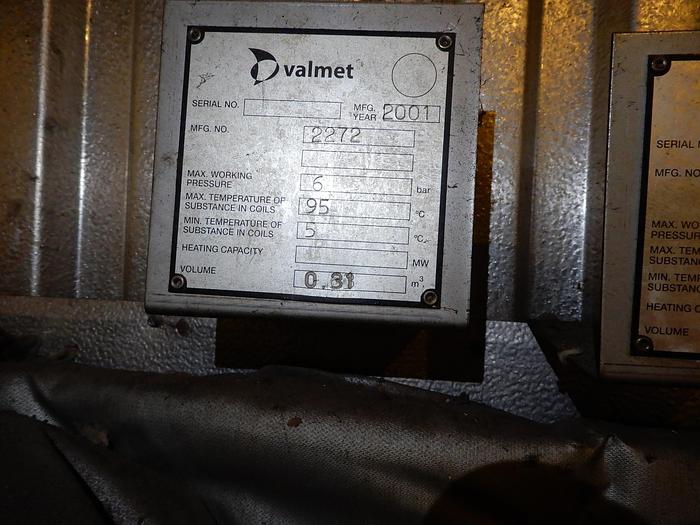 Used VALMET HEAT EXCHANGER MAX WORKING PRESSURE 6 BAR