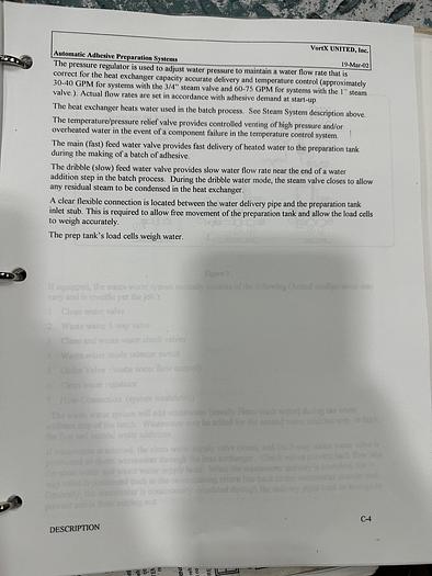 Used VORTEX UNITED STARCH MIXING SYSTEM TORNADO F5, MODEL 0202501 FX3, WITH BATCH HOPPER, BORAX HOPPER, DIGITAL SCALES, CAUSTIC HOPPER