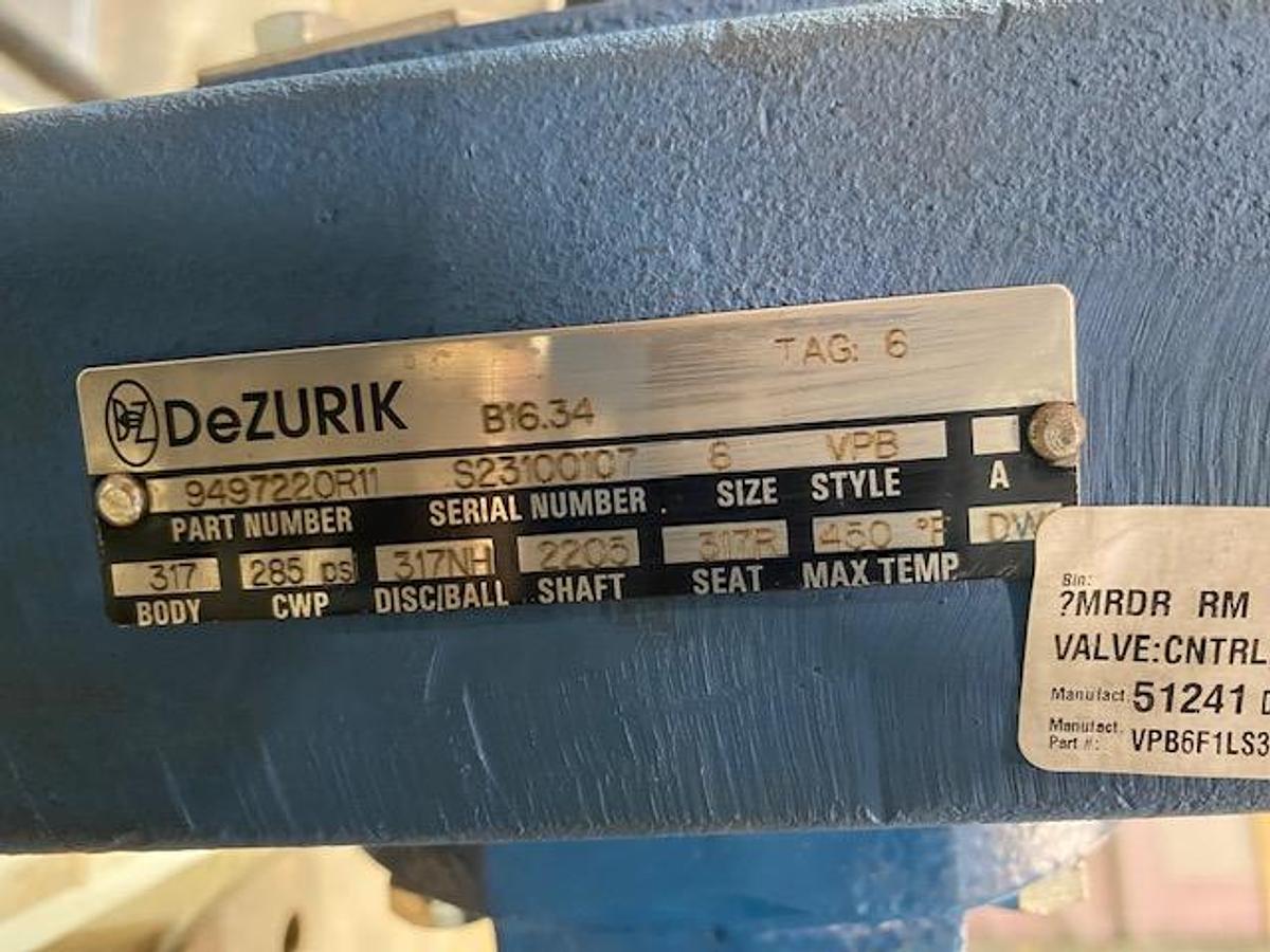 DEZURIK SIZE 6 VPB STYLE SS BALL VALVE UNUSED