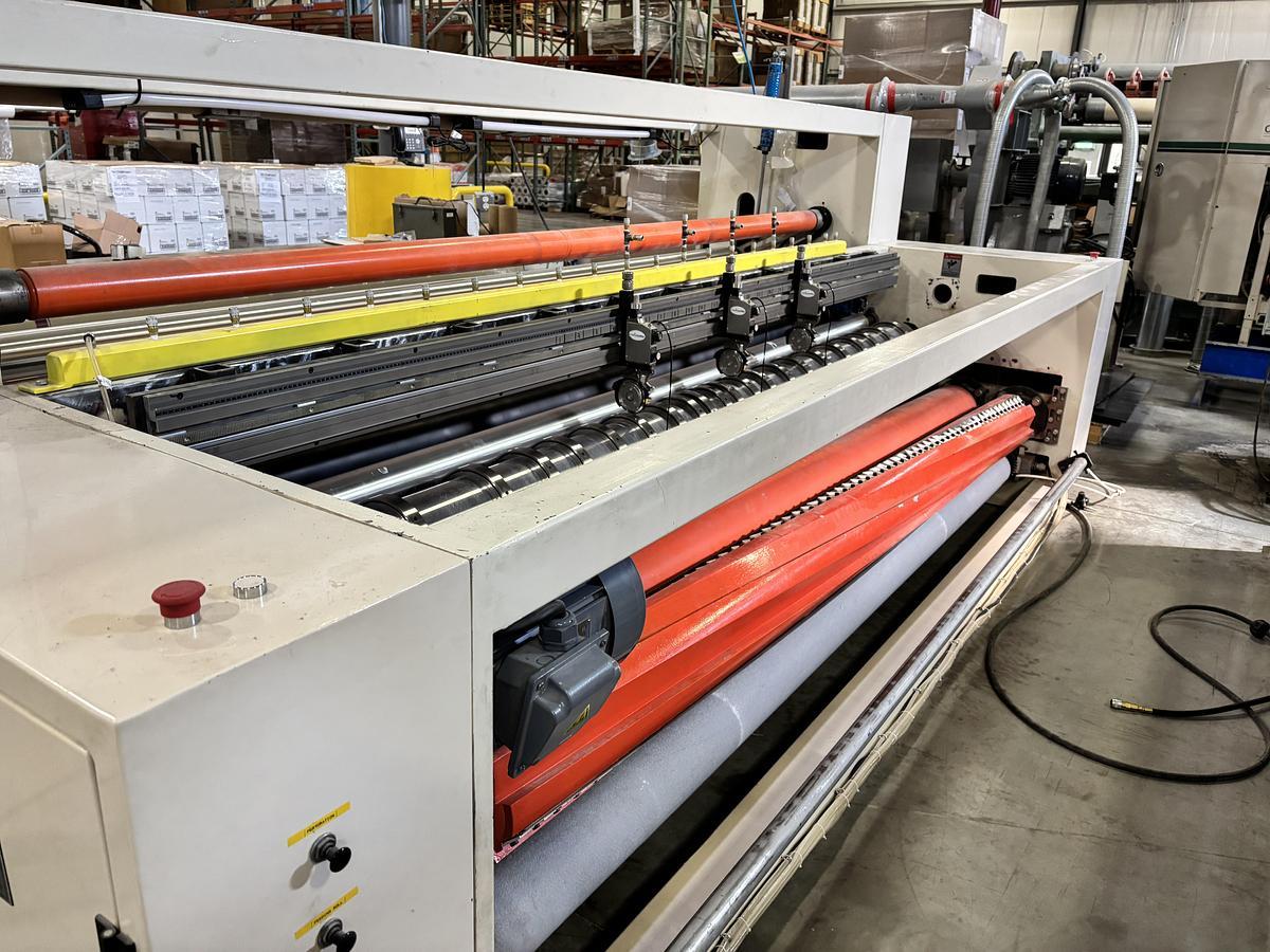 Used 128" WIDE AMERICAN CUSTOM MACHINERY (ACM) TWO DRUM SLITTER REWINDER