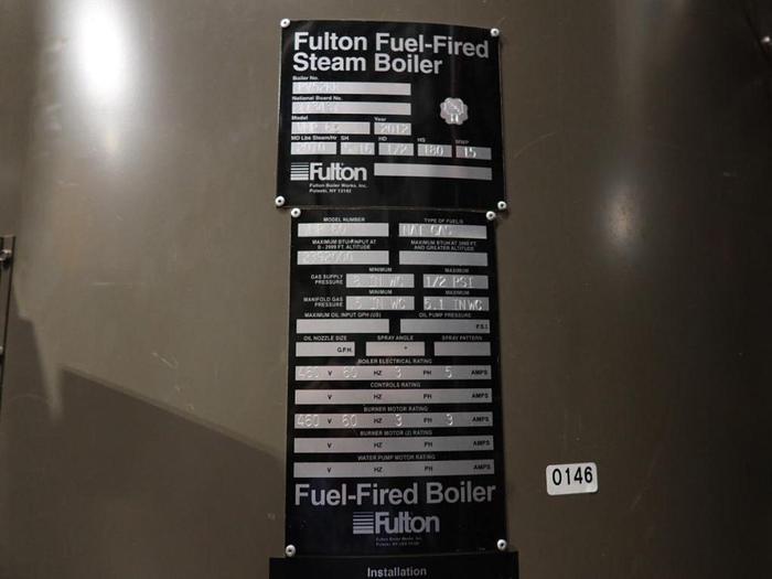 Used FULTON VMP 60 NATURAL GAS FUEL-FIRED STEAM BOILER MANUFACTURED 2012
