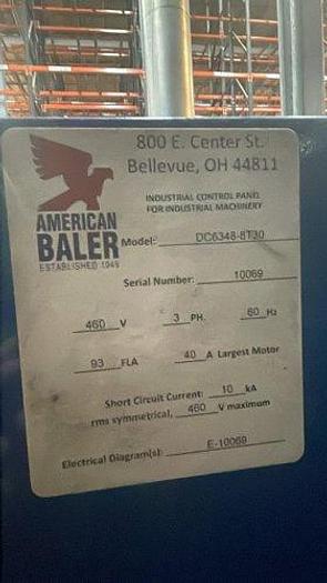 Used AMERICAN HORIZONTAL AUTO-TIE BALER MODEL DC6348-8T30 ALLEN BRADLEY CONTROLS