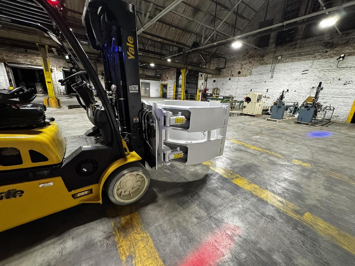 Used 12,000 POUND YALE GLC120VX (Paper Roll Special) PAPER ROLL CLAMP TRUCK WITH 84" CASCADE CLAMP