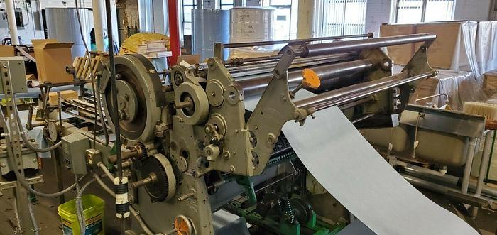 Used 55" BECK ROTARY KNIFE SHEETER W/ OUTPUT BELT CONVEYOR 7.5 HP