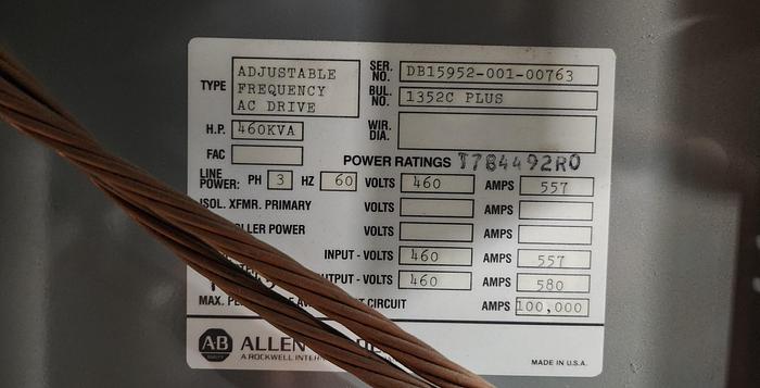 Used ALLEN BRADLEY 1352C PLUS ADJUSTABLE FREQUENCY DRIVE 460KVA