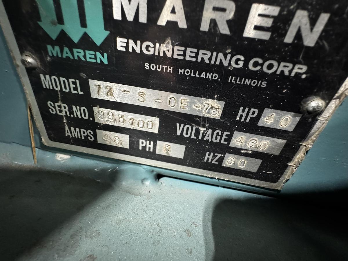 Used MAREN MODEL 72-S-0E-75 40HP HORIZONTAL AUTO-TIE BALER W/ MAREN MODEL 60 SHREDDER & CONVEYOR