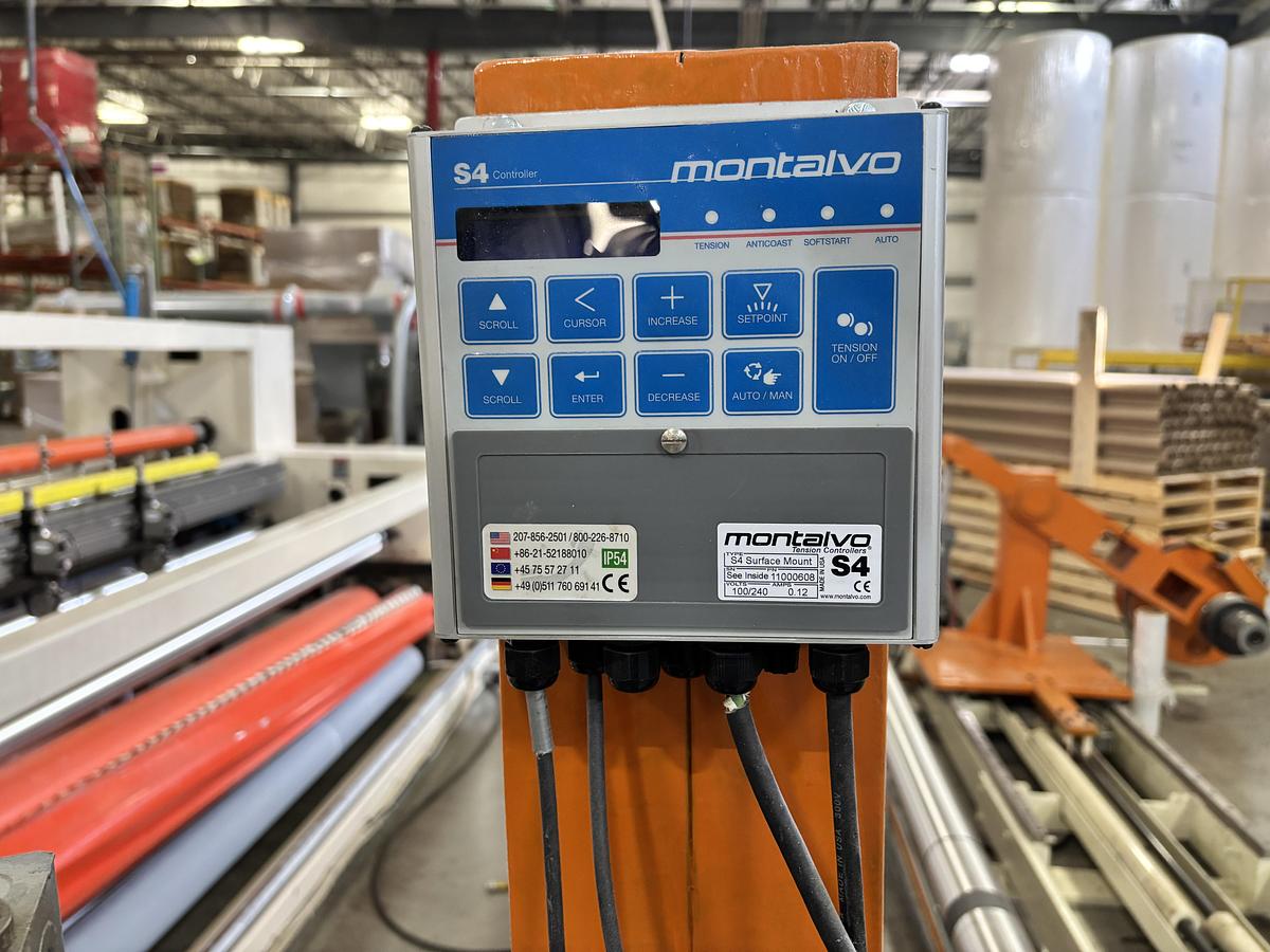 Used 128" WIDE AMERICAN CUSTOM MACHINERY (ACM) TWO DRUM SLITTER REWINDER WITH PERFORATOR