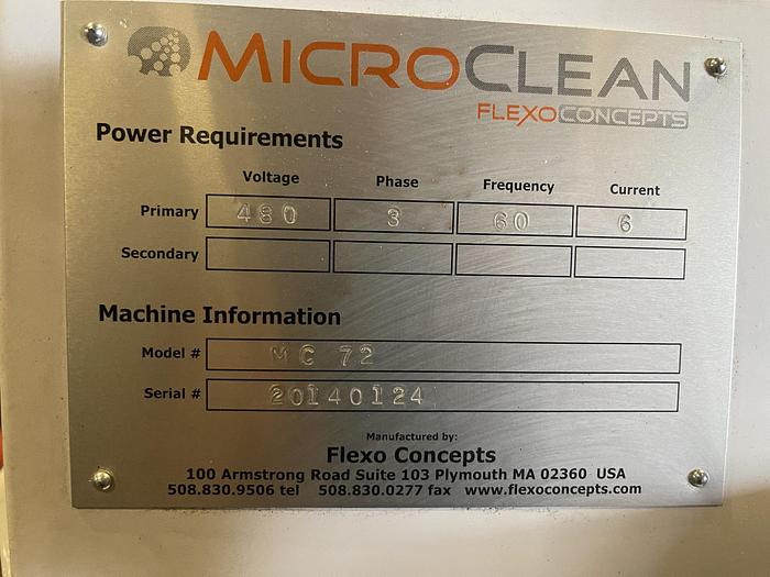 Used 45" MICROCLEAN FLEXO CONCEPTS MODEL MC 72 ANILOX CLEANER WITH DC 200 FILTER PENDING JA