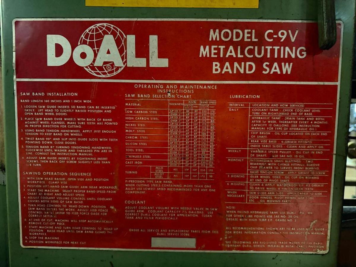 Used DOALL MODEL C-9V METALCUTTING BAND SAW