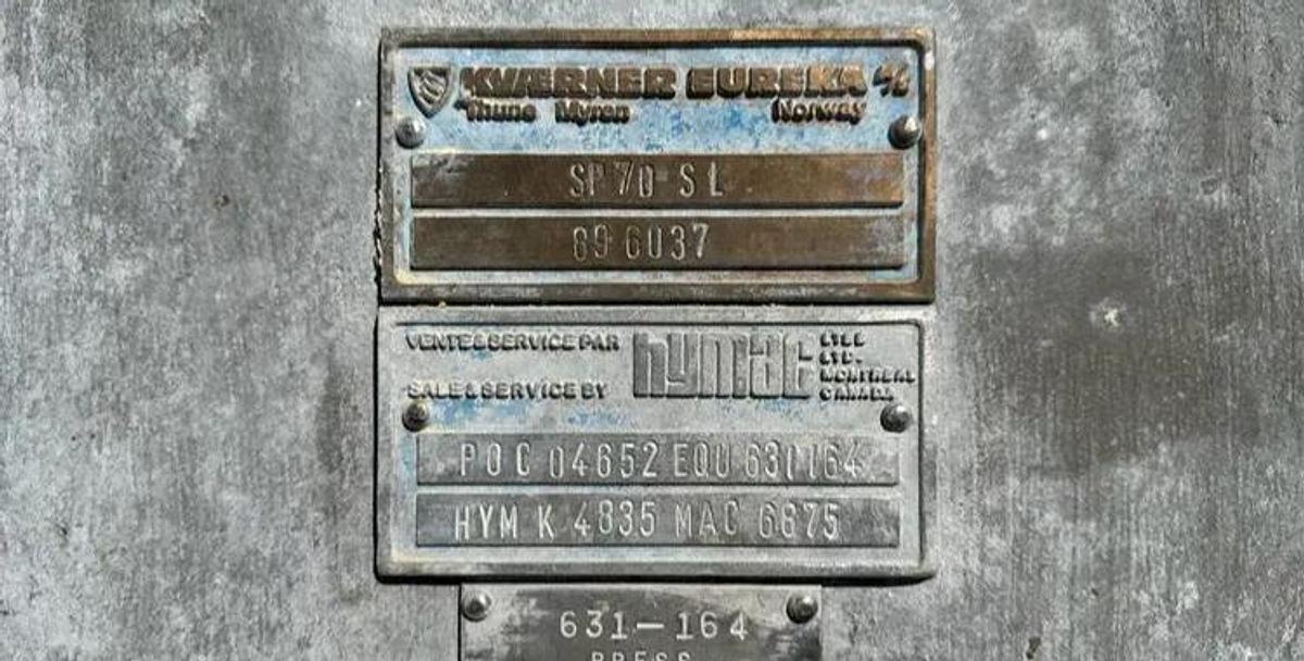 Used KVAERNER THUNE MDL. SP70SL DEWATERING SCREW PRESS 300 BDMT/D S/S