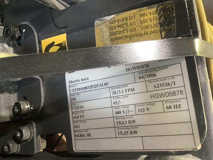 Used 2006 3 TON KONECRANES ELECTRIC TROLLY HOIST