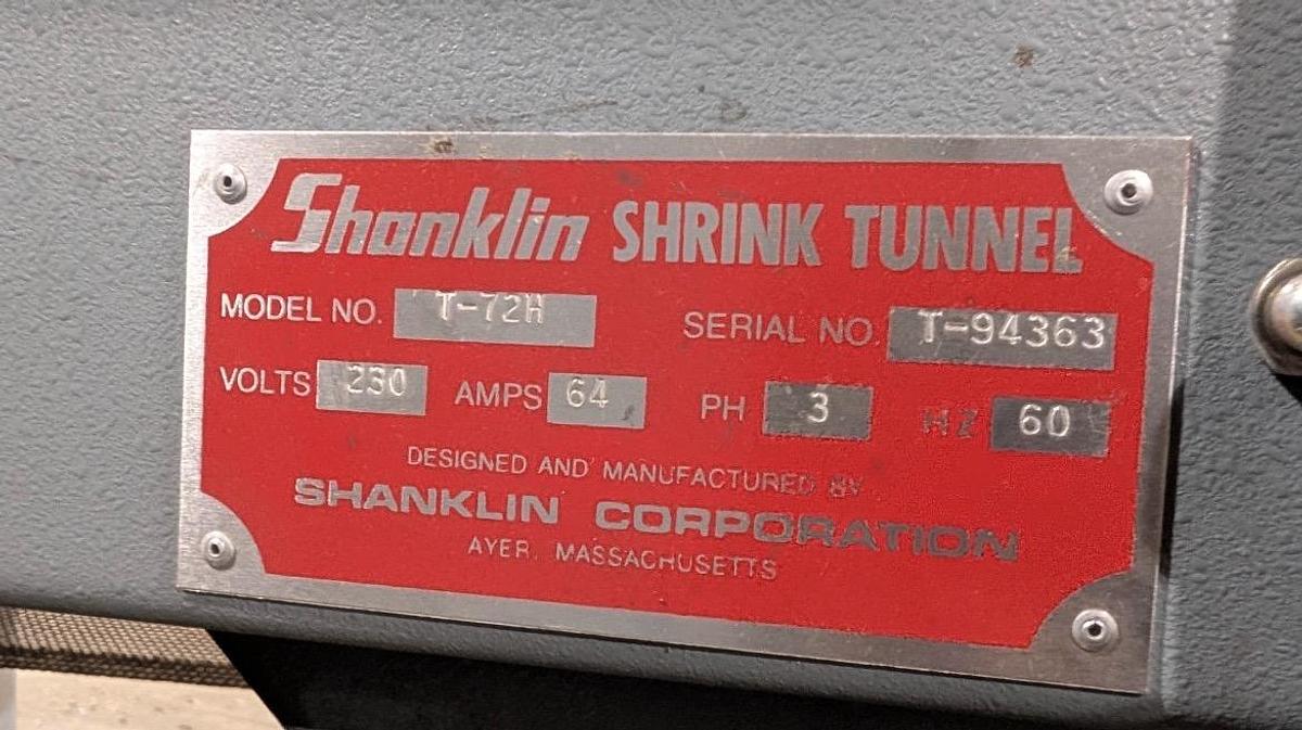 Used SHANKLIN MODEL T-72H HIGH SPEED SHRINK TUNNEL