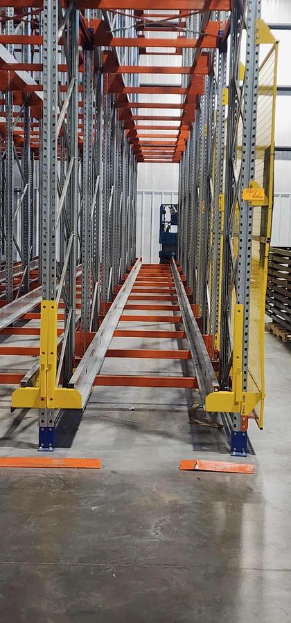 Used SSI SCHAEFER AUTOMATIC FIFO PALLET RACKING STORAGE SYSTEM WITH 3 ORBITERS - MFG 2021