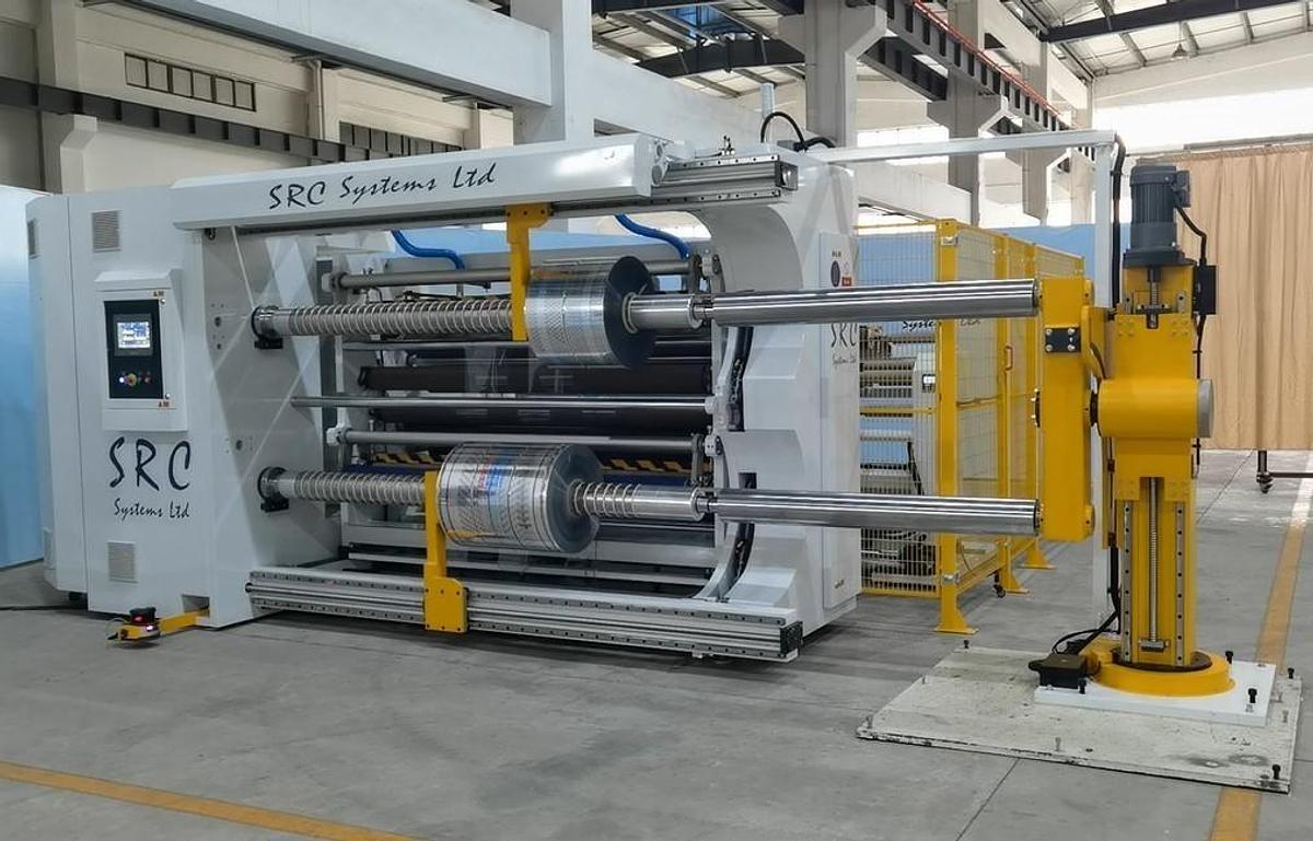 Used 82" WIDE NEW SRC SYSTEMS LTD. MODEL 810-LS DUPLEX SLITTER - 32" REWIND DIAMETER