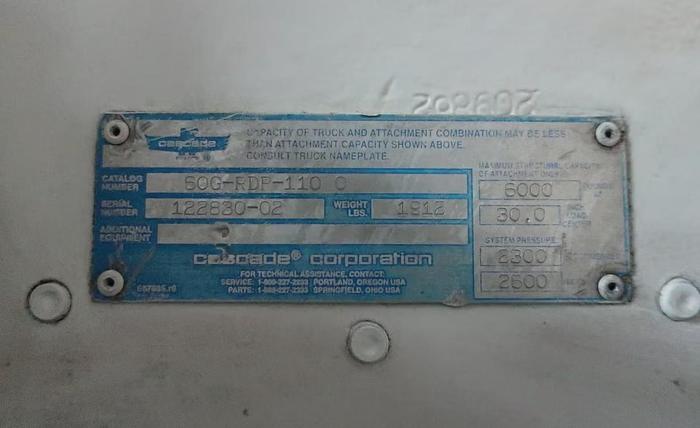 Used 60" CASCADE PAPER ROLL CLAMP MODEL 60G-RDP-110 CLASS III 6,000 POUND LC