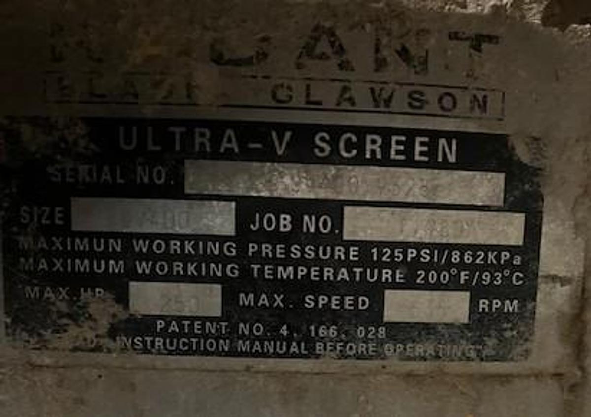 Used BLACK CLAWSON UV400 PRESSURE SCREEN LOW PULSE FOIL ROTOR