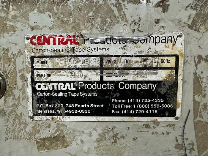 Used CENTRAL CP-322U CASE TAPER CARTON SEALER SYSTEM