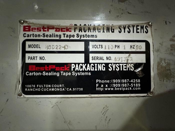 Used BESTPACK MSD22-3 CASE SEALER TAPE CARTON SYSTEM