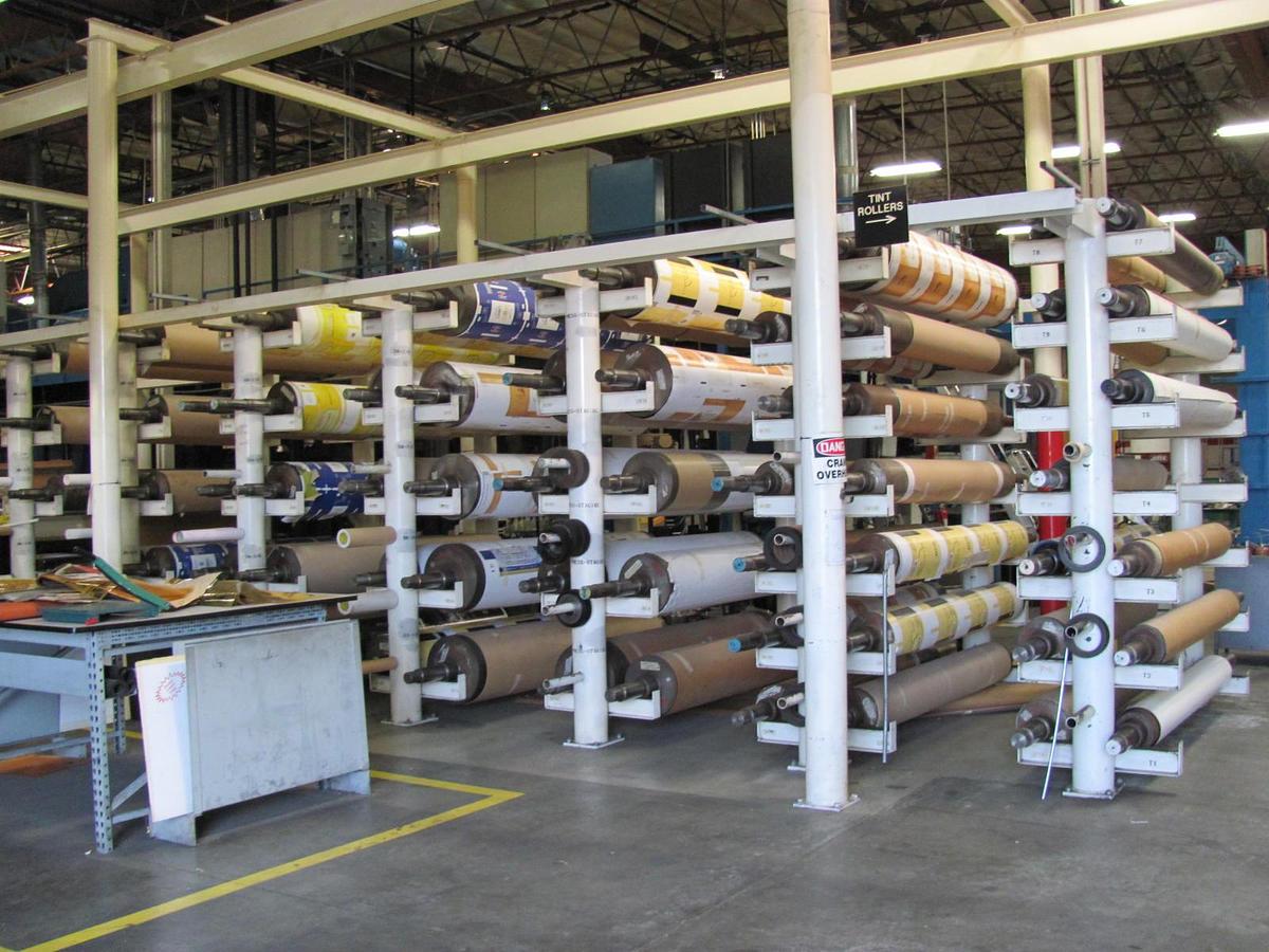 Used 98" WIDE COBDEN CHADWICK 4 COLOR CI PRINTING PRESS WITH 3 COATING STATIONS & PARKINSON TWO DRUM WINDER - FOR PAPER AND BOARD