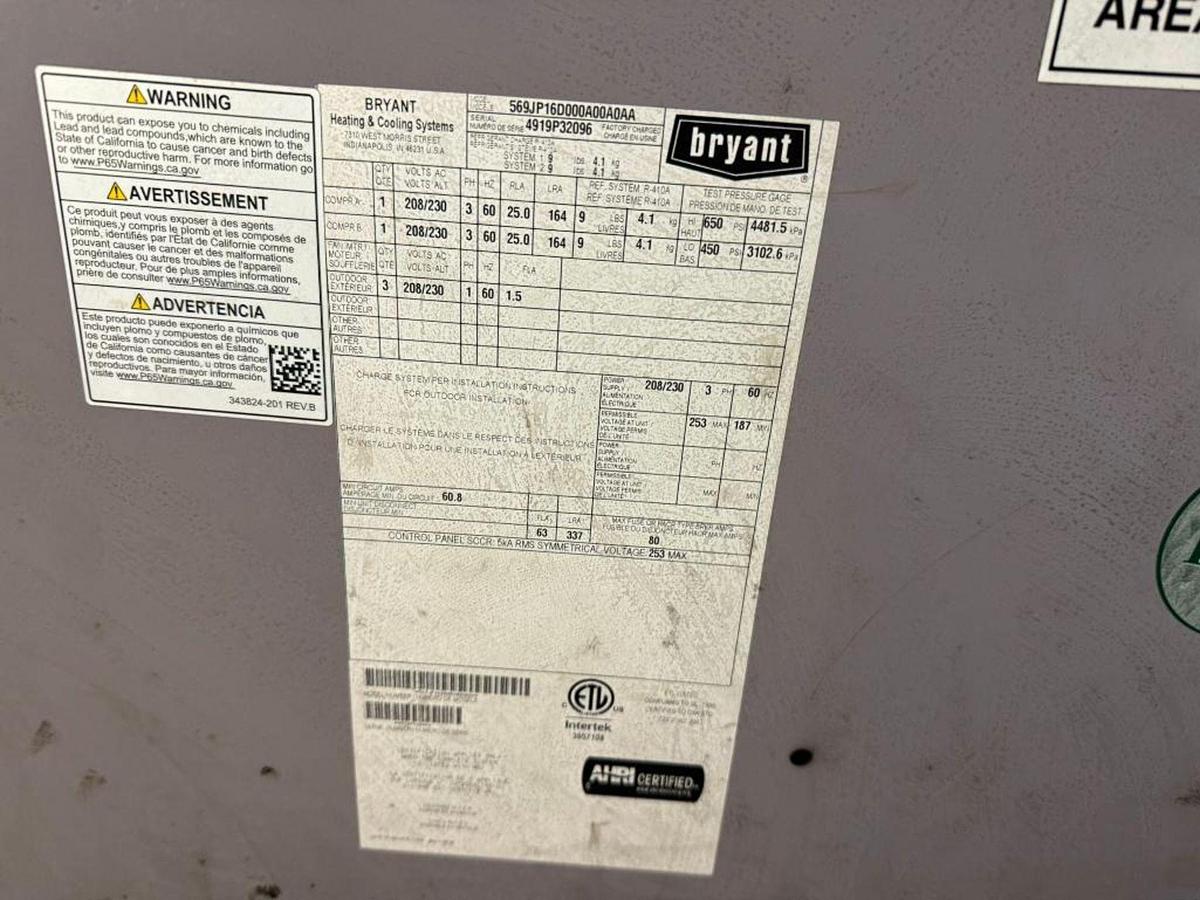 Used 16 TON BRYANT LEGACY LINE MODEL 569HP16D00A00A0AA AIR CONDITIONER