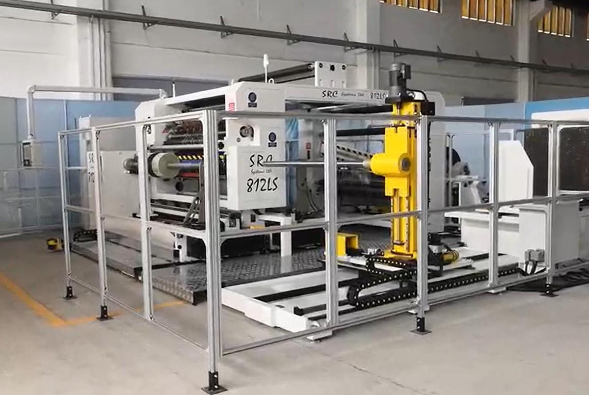 Used 60" - 80" WIDE SRC SYSTEMS, LTD. MODEL 812-LS CANTILEVERED DUPLEX SLITTER REWINDER - CENTERWIND OR CENTER SURFACE