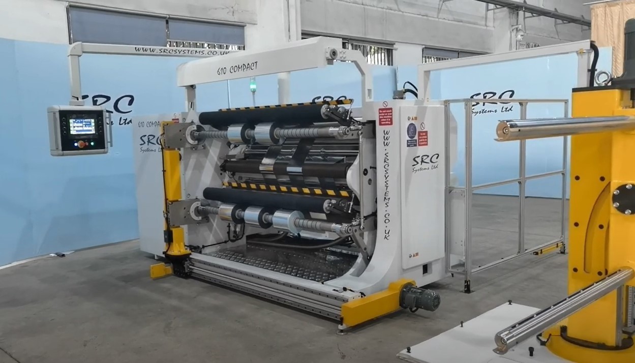 63" SRC SYSTEMS MODEL 610 COMPACT DUPLEX SLITTER- STOCK MACHINE