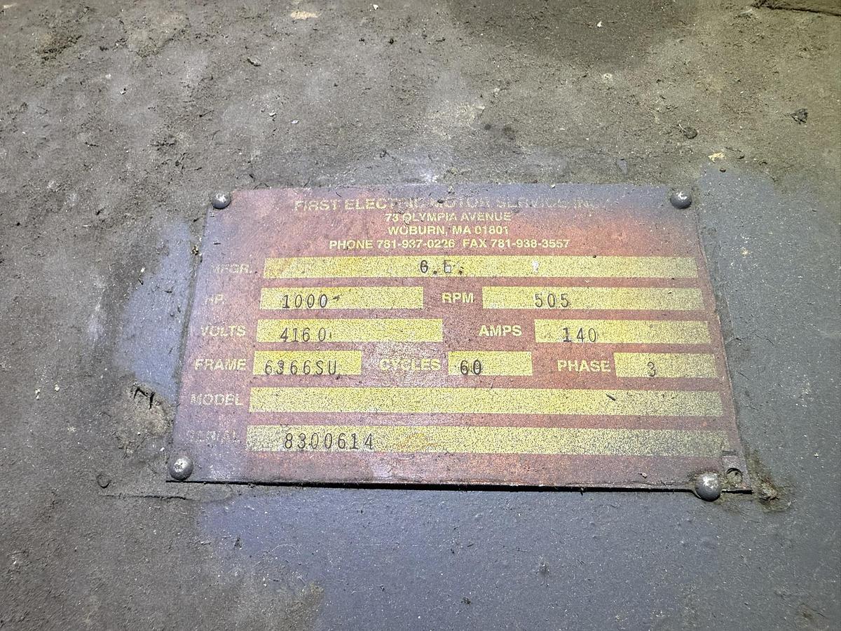 Used 1000 HP FIRST ELECTRIC MOTOR SERVICE INC REFINER MOTOR 505 RPM 4160 V