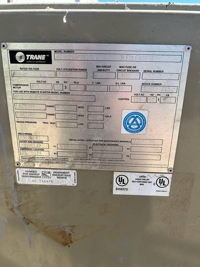 Used 150 TON TRANE ROTARY SERIES R CHILLER
