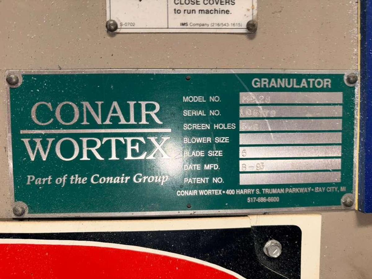 Used CONAIR WORTEX GRANULATOR 120 HP WITH CONVEYOR
