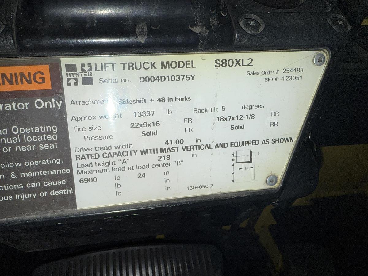 Used 8000 LB HYSTER FORKLIFT MODEL S80XL2