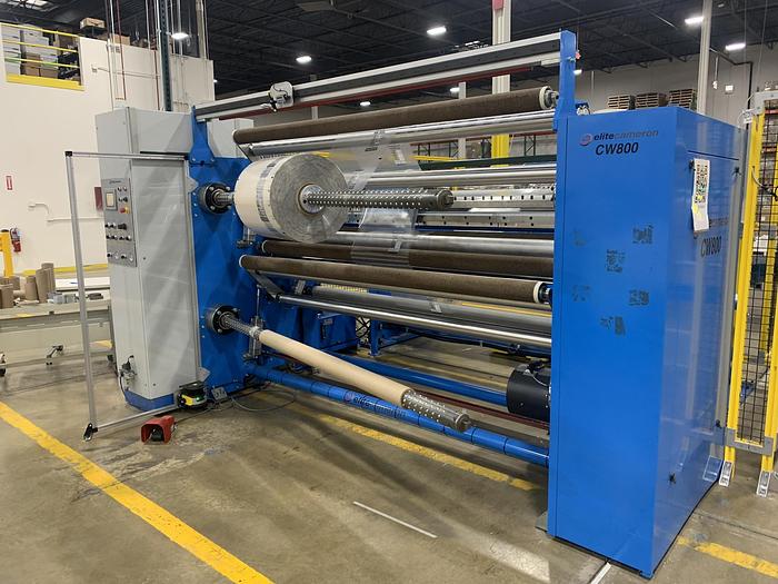 Used 94" WIDE ELITE CAMERON MODEL CW800HD CANILEVERED DUPLEX SLITTER REWINDER