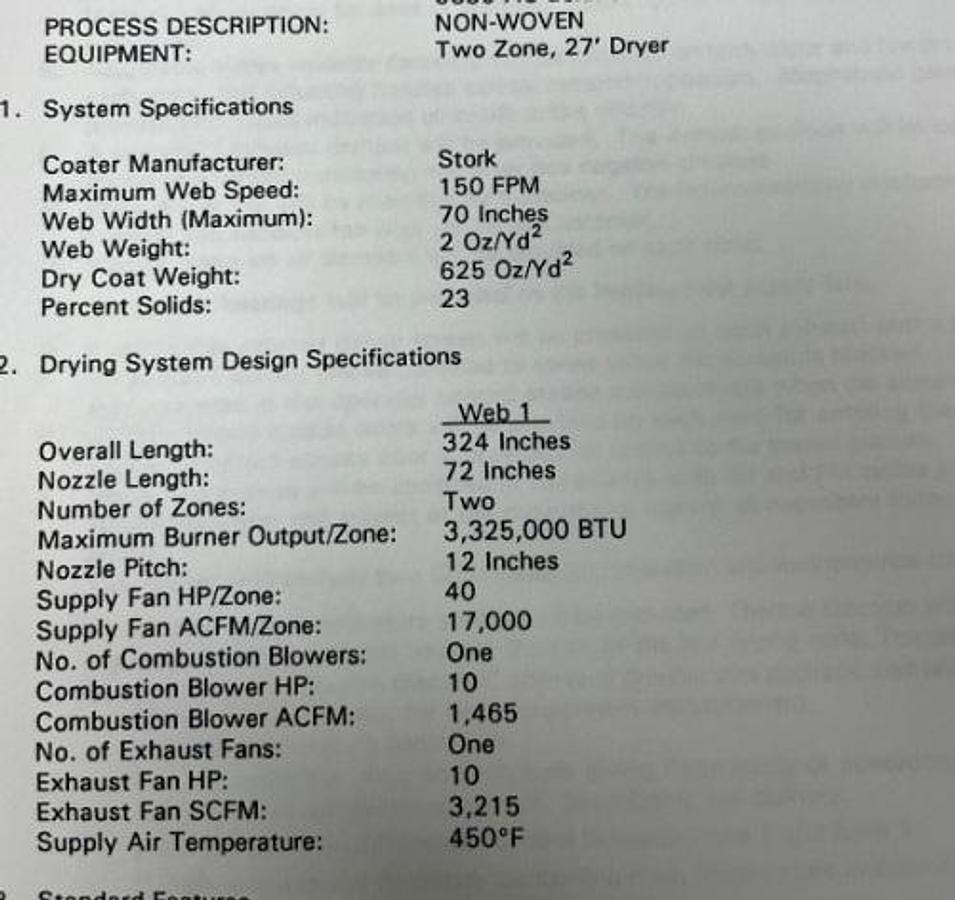 Used 70" WIDE STORK COATER & THERMO ELECTRIC DRYING LINE FOR NONWOVENS