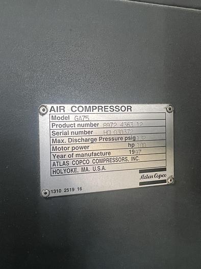 Used ATLAS COPCO GA 75 AIR COMPRESSOR