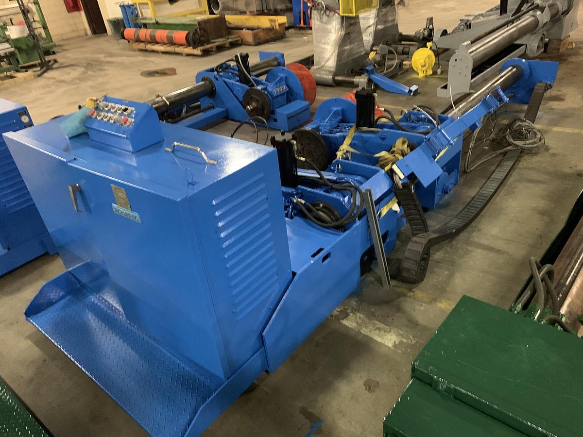 Used 87" JAGENBERG SHAFTLESS FLOOR PICK UP UNWIND STAND MDL SE-15  60" OD  ROLL CAPACITY