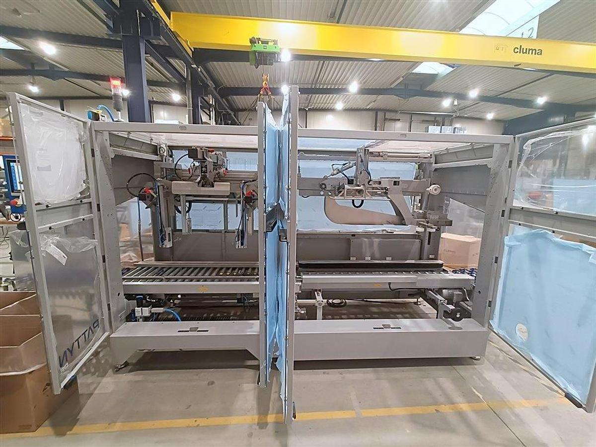 Used PATTYN HIGH-SPEED CASE ERECTING AND BAG INSERTING AUTOMATED PACKAGING SYSTEM