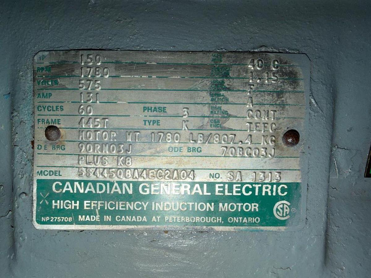 Used 150HP CANADIAN GE MOTOR AC MOTOR 445T FRAME OVERHAULED IN MARCH OF 2015