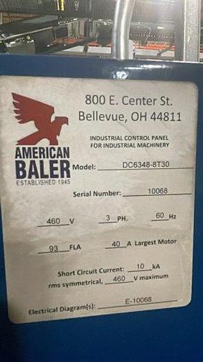 Used AMERICAN HORIZONTAL AUTO-TIE BALER MODEL DC6348-8T30 TWIN 30 HP MOTORS 