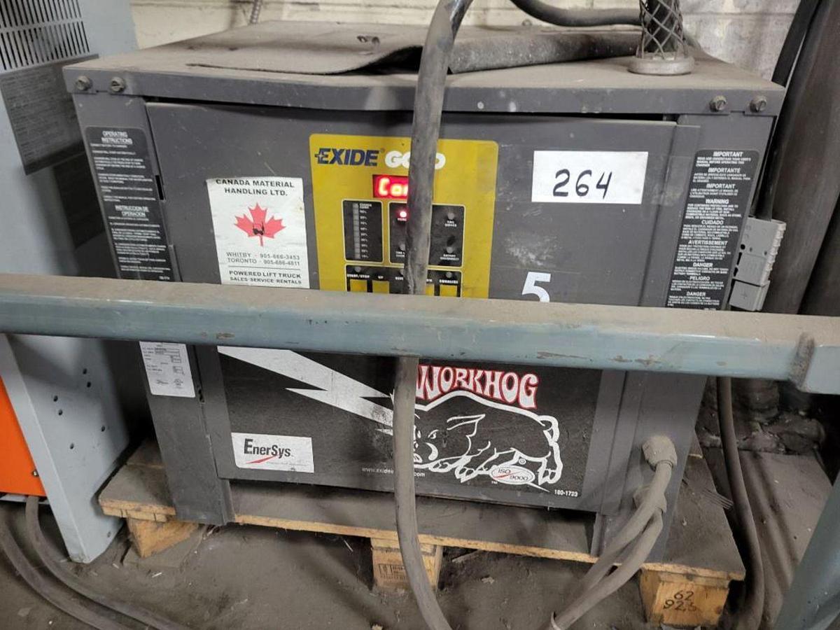 Used 6,000 LB CAPACITY ELECTRIC HYSTER FORKLIFT MODE E60XLS WITH CASCADE ROLL CLAMP AND BATTERY CHARGER