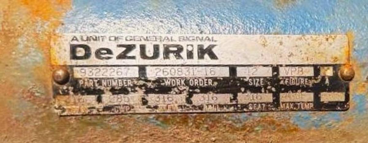 Used 12" DEZURIK BALL VALVE 316 STAINLESS STEL