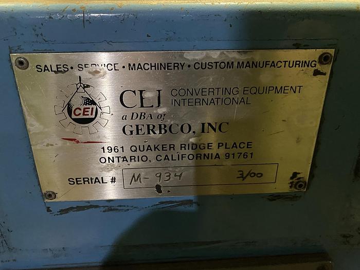 Used 72" WIDE CEI/GERBCO COUNTER ROLL SLITTER REWINDER - PENDING