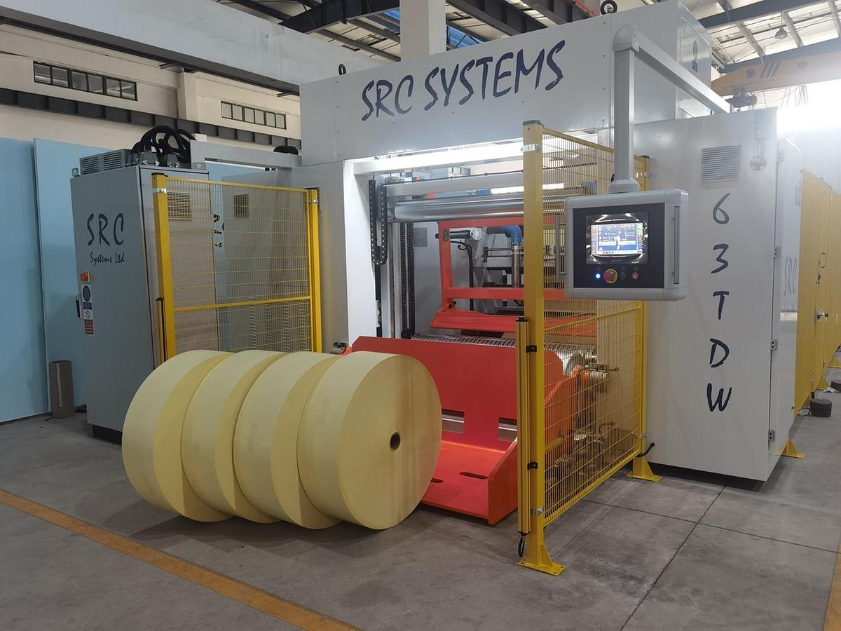 Used 72" SRC SYSTEMS LTD. MODEL TDW TWO DRUM WINDER 60" REWIND DIAMETER