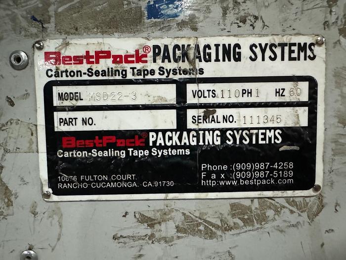 Used BESTPACK MSD22-3 CASE SEALER TAPE CARTON SYSTEM