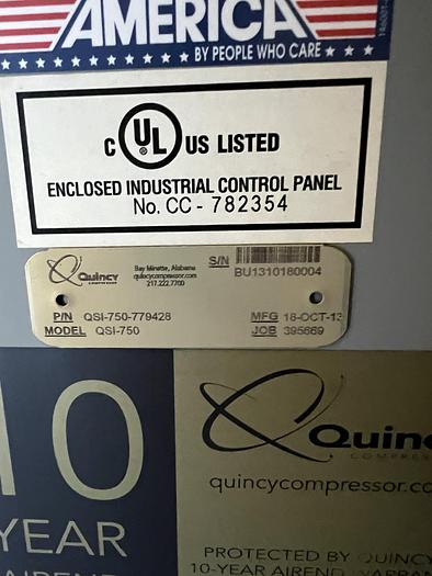 Used QUINCY MODEL QSI-750 150 HP AIR COMPRESSOR MANUFACTURED 2013