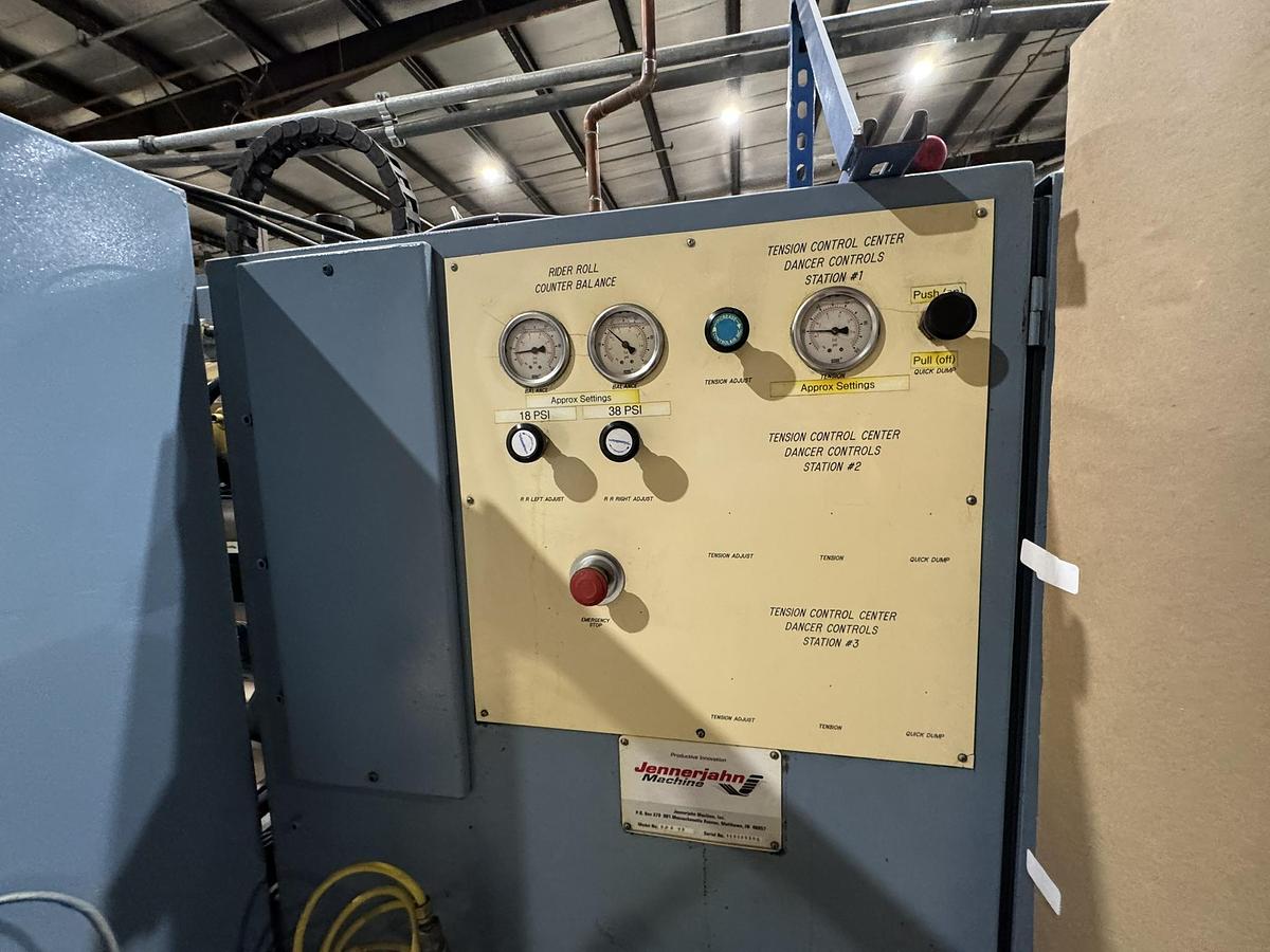 Used 72" WIDE JENNERJAHN MODEL SRA-72 COUNTER ROLL SLITTER REWINDER