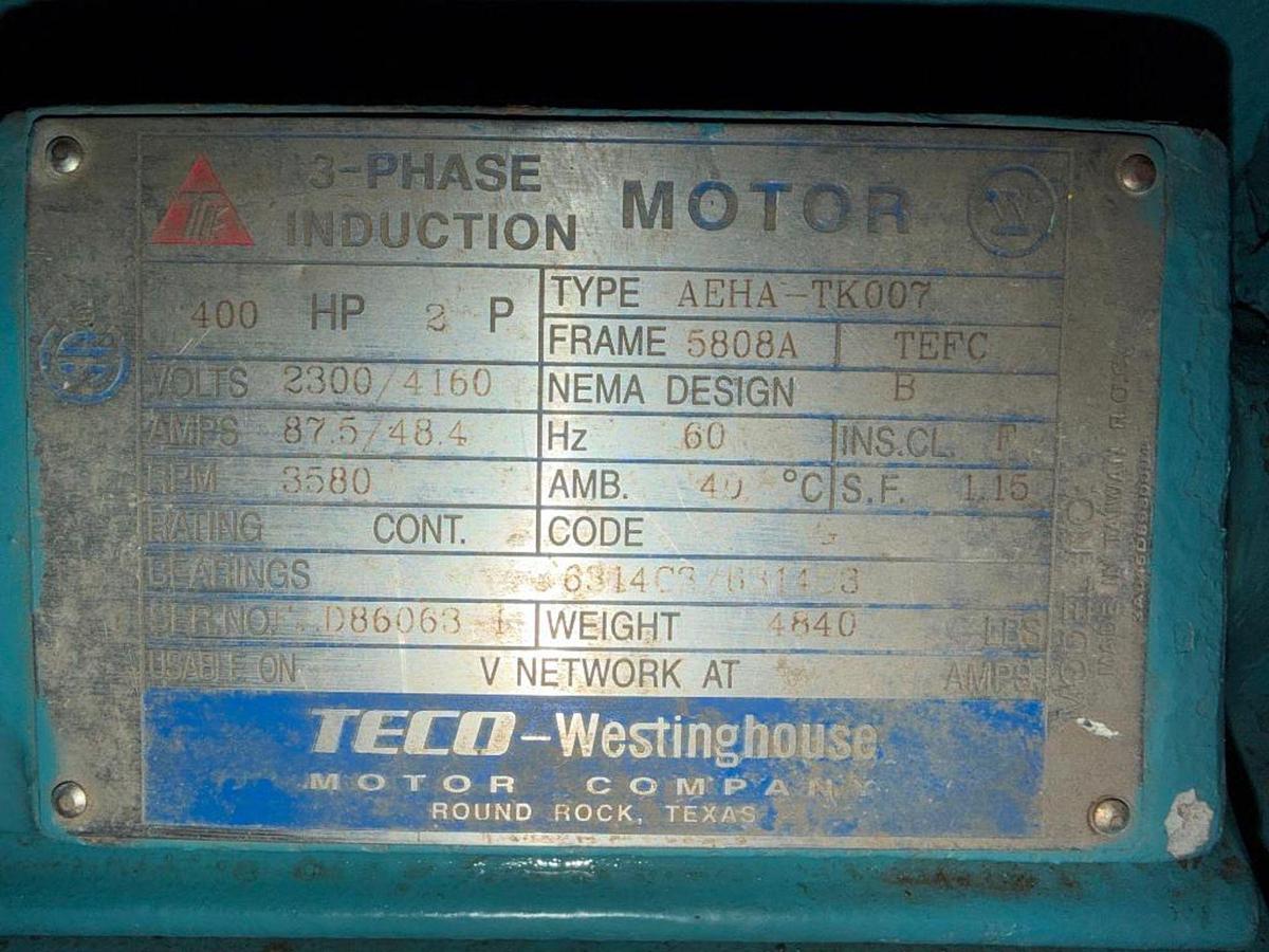 Used 400HP TEC-WESTINGHOUSE AC MOTOR FRAME 5808A OVERHAULED JANUARY 2015