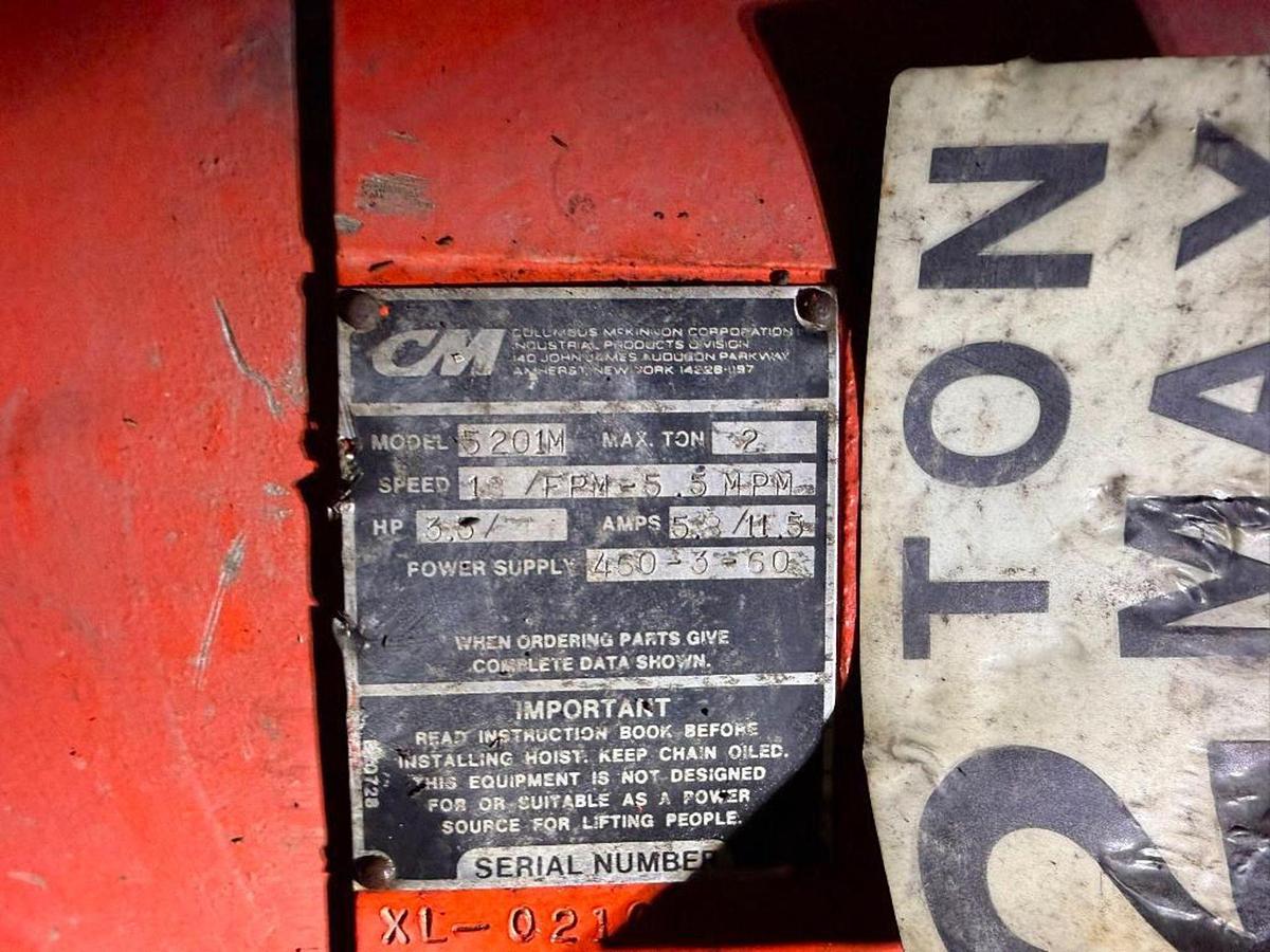 Used 2 TON ELECTRIC CM LODESTAR XL CHAIN HOIST