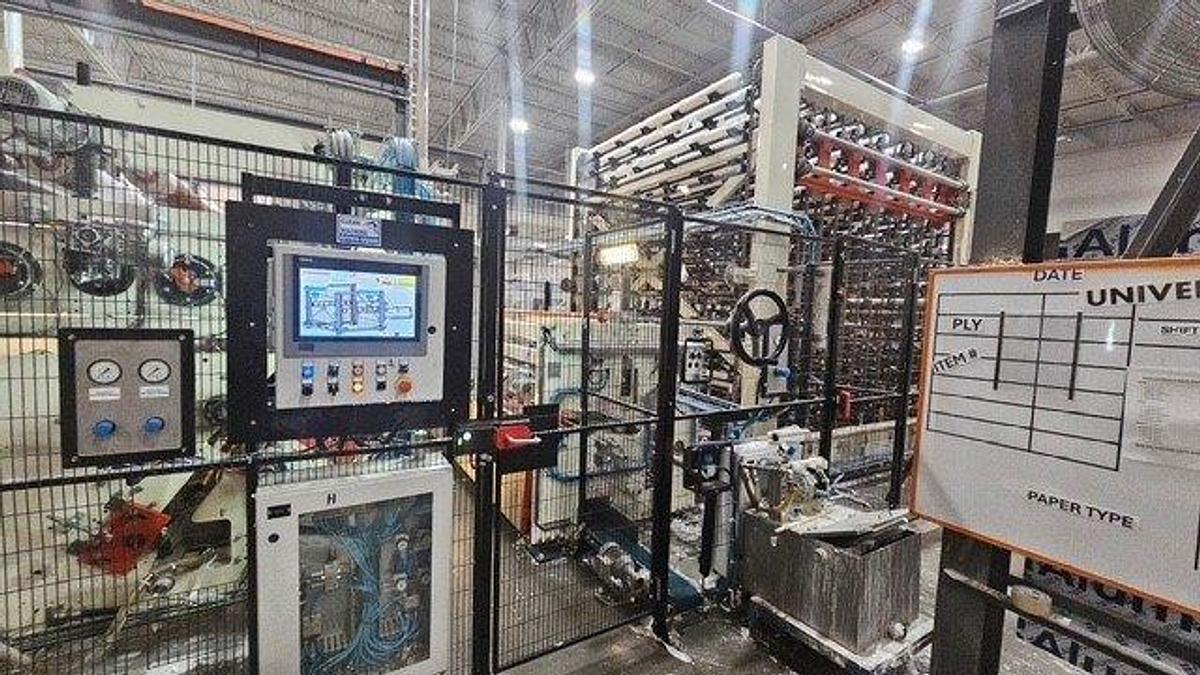 Used 108" WIDE UNIVERSAL TISSUE TECHNOLOGY BRT/KRT REWINDING LINE W/4 LANE LOG SAW