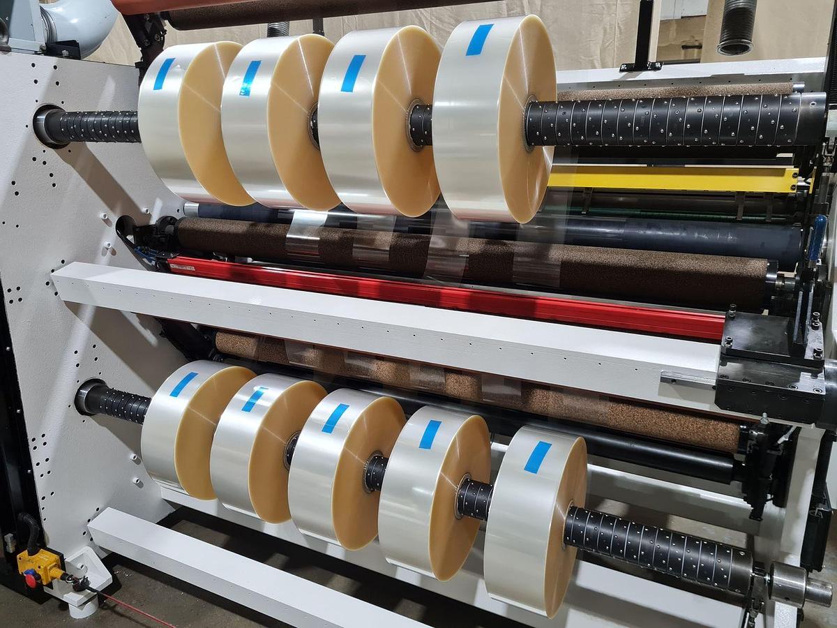 Used 63" WIDE SRC SYSTEMS LTD. MODEL 365 DUPLEX SLITTER REWINDER - OEM REFURBISHED & RUNNING