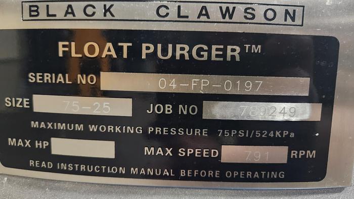 Used KADANT BLACK CLAWSON FLOAT PURGER SIZE 75-25 DEFLAKING COARSE SCREEN